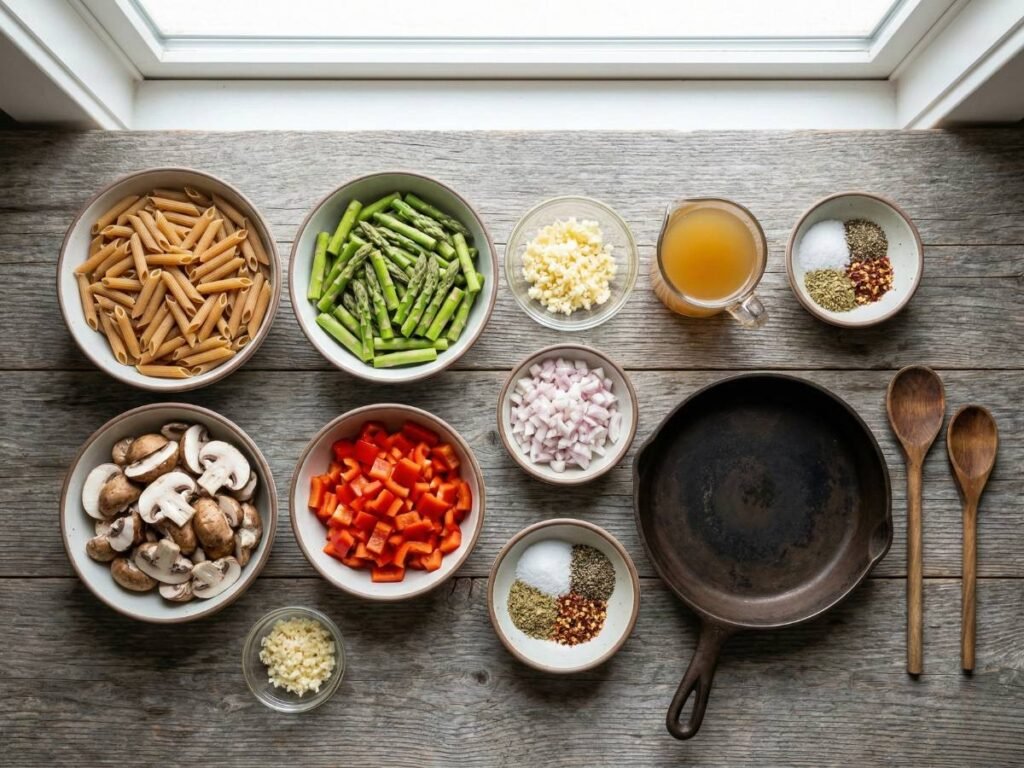 Asparagus Mushroom Red Pepper Pasta - Quick Creamy Recipe!