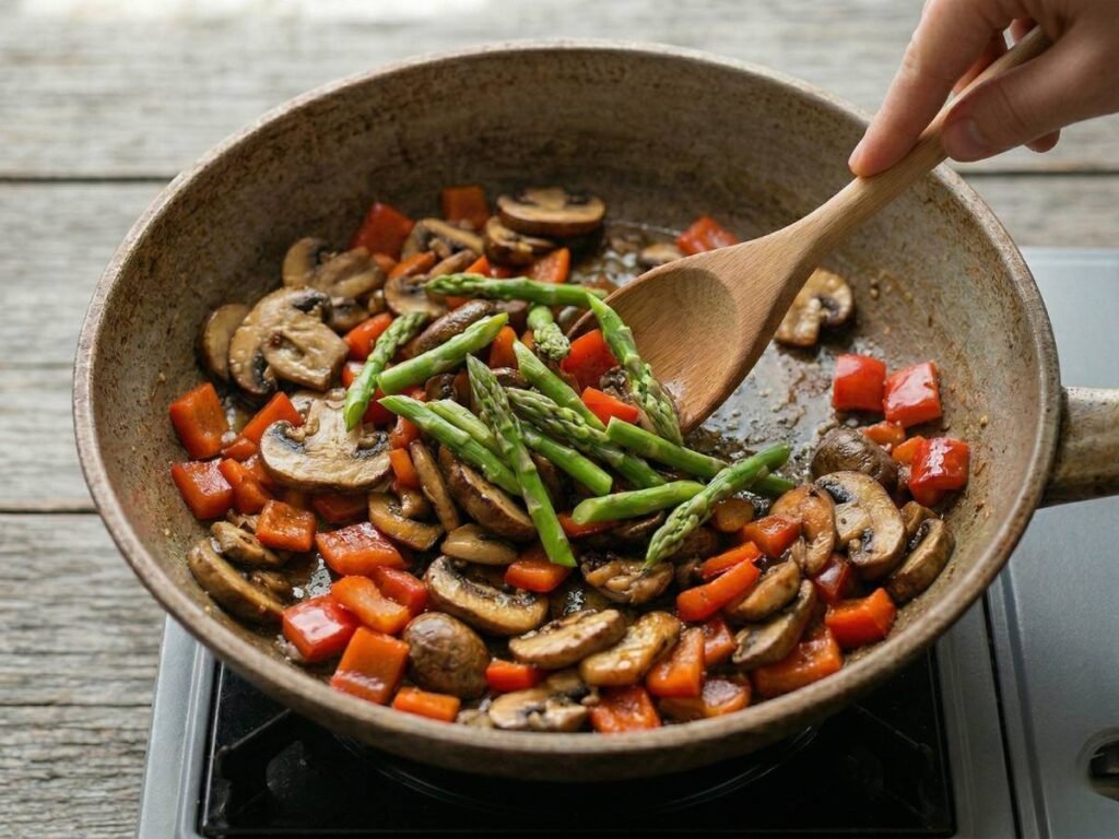 Asparagus Mushroom Red Pepper Pasta - Quick Creamy Recipe!