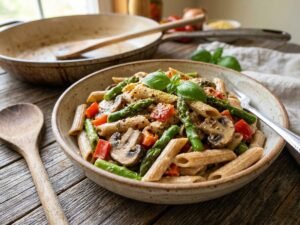 Asparagus Mushroom Red Pepper Pasta - Quick Creamy Recipe!