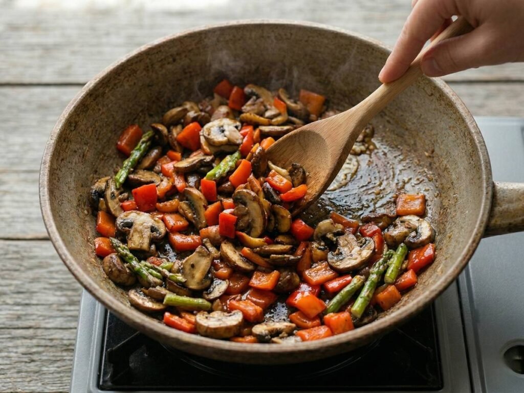 Asparagus Mushroom Red Pepper Pasta - Quick Creamy Recipe!